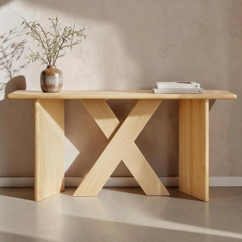 60.25 Modern X Leg Wood Grain Console Table