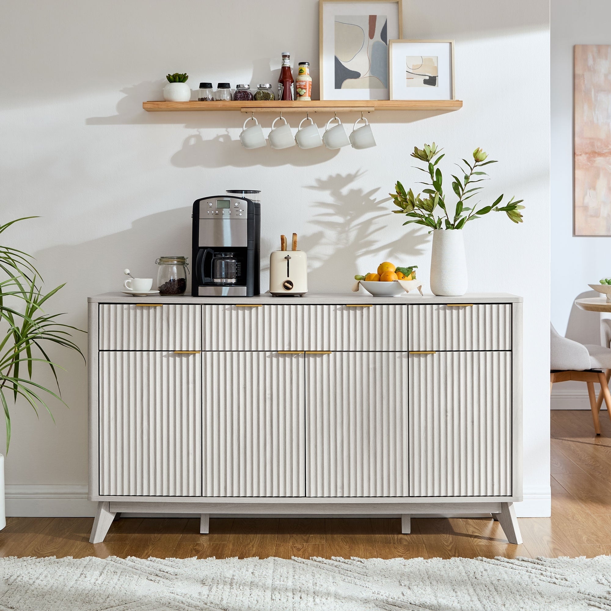 Modern Fluted Buffet Sideboard Coffee Kitchen Cabinet Wine Bar