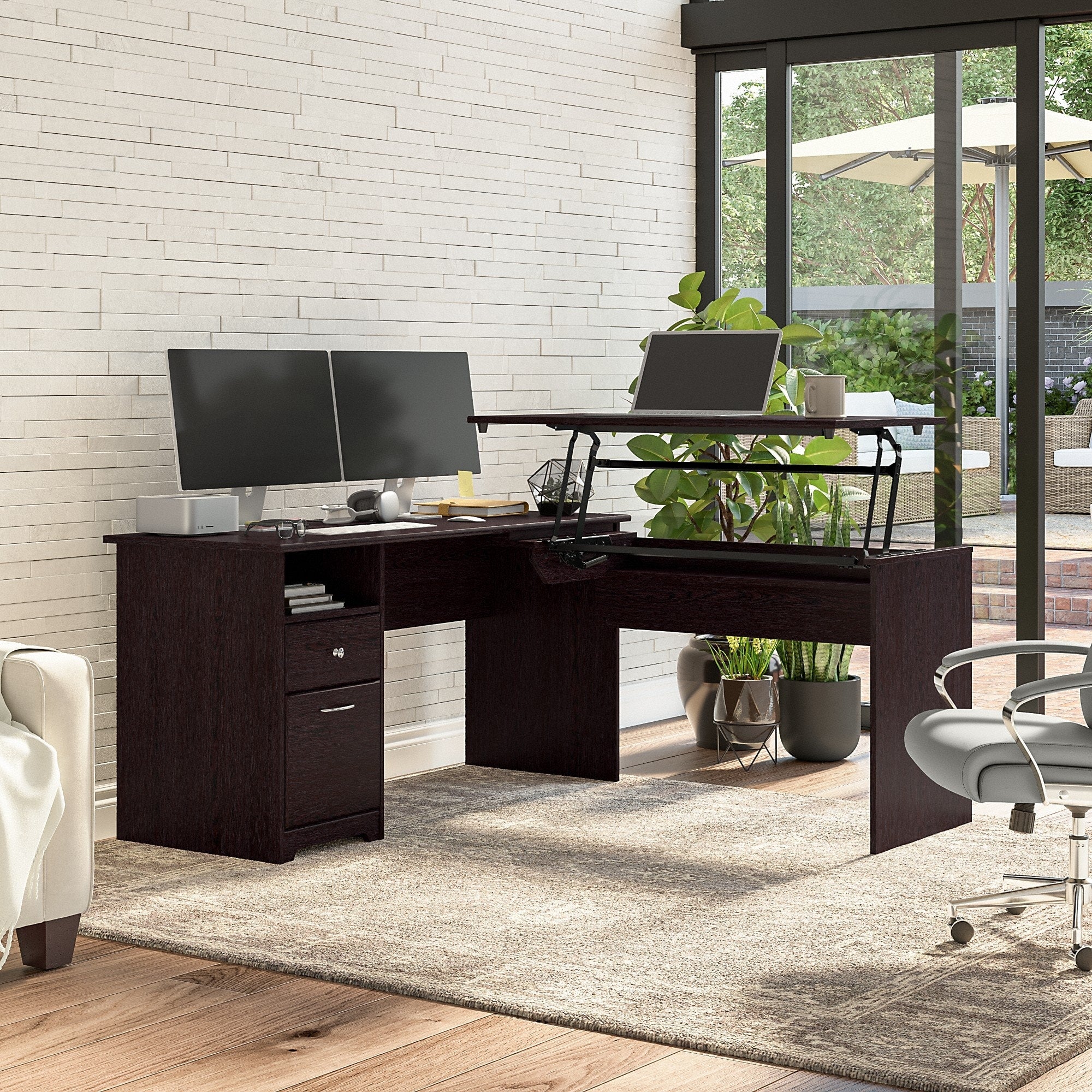 Porch Den Hale 60W 3 Position L Shaped Sit To Stand Desk In Oak