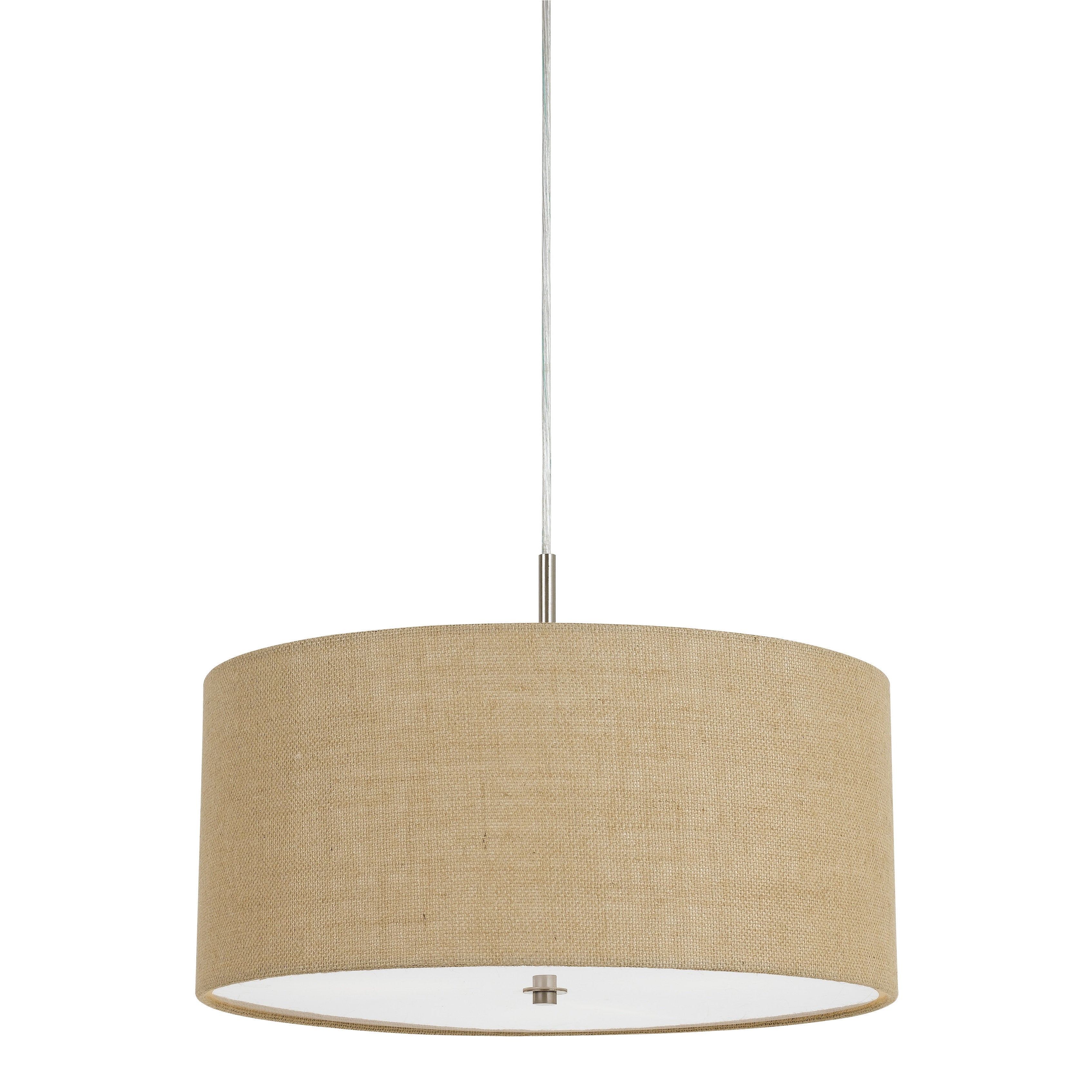 Addison Iron 60 Watt 3 Light Drum Pendant Light Fixture With Beige Burlap Shade