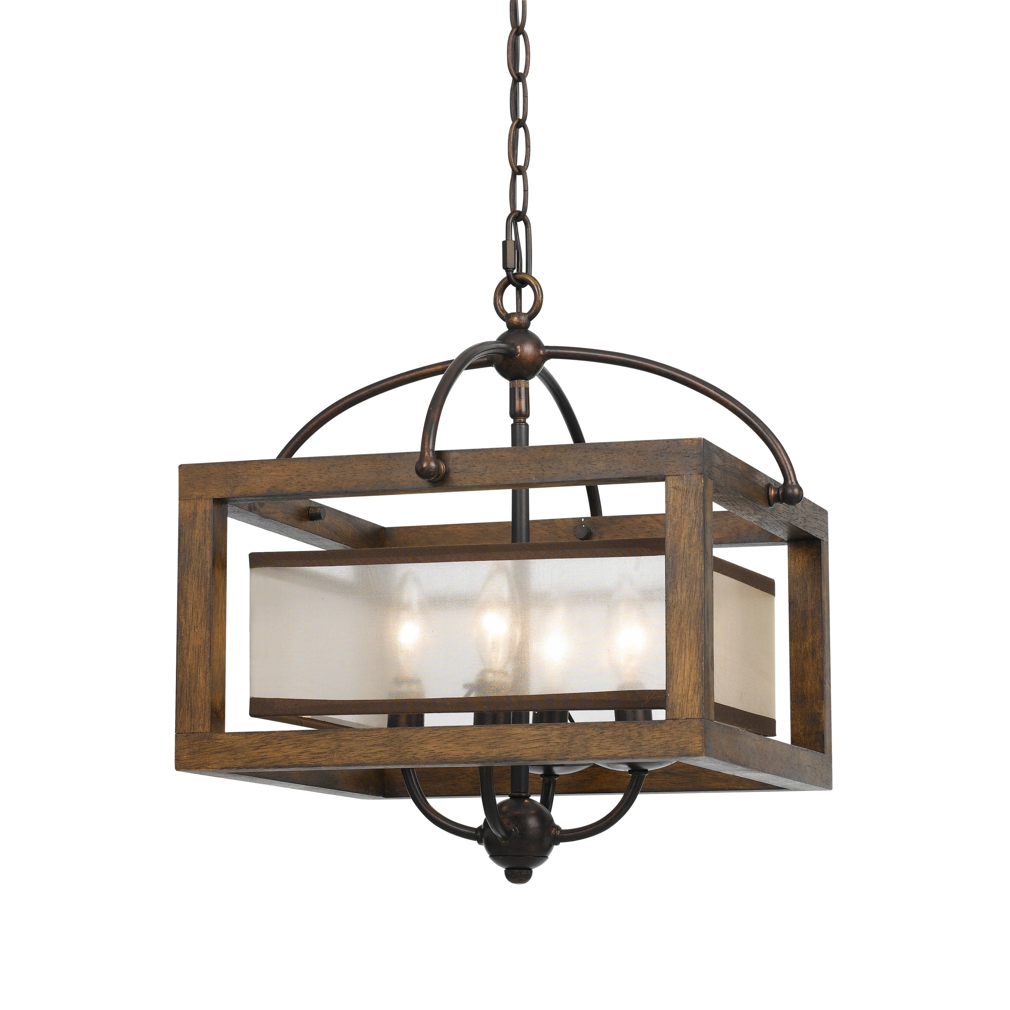 Bronze Finished Wood Metal Semi Flush Pendant Fixture