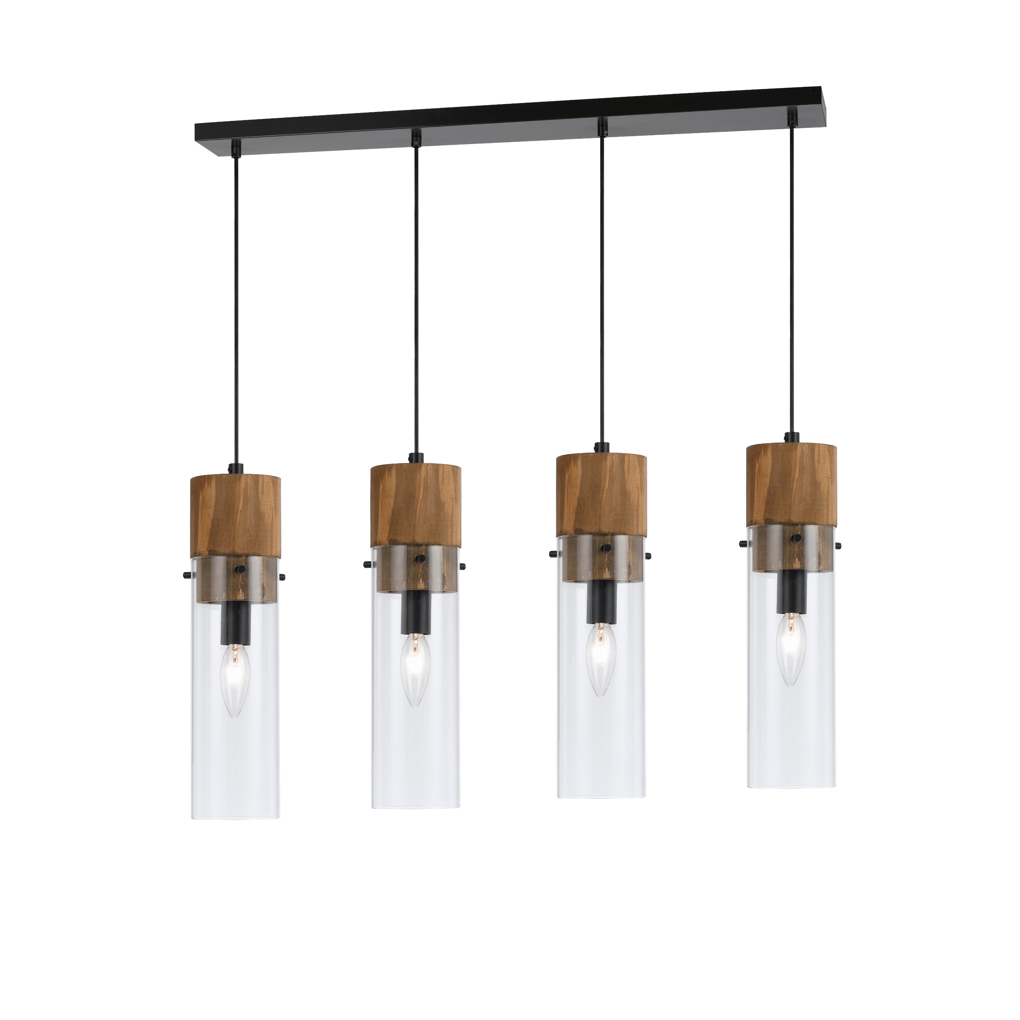 Spheroid Metal Wood Glass 4 Light Island Fixture