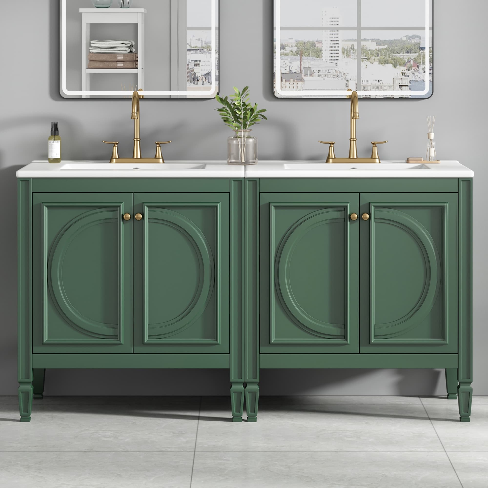 60 Bathroom Vanity With Double Sink Combo Set Ceramic Sink Soft Close Doors With Shelf Storage Drawer