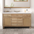 60 Bathroom Vanity With Smc Sink Large Storage Bathroom Storage Cabinet With Soft Close Drawers And Rattan Doors 5 Pine Legs