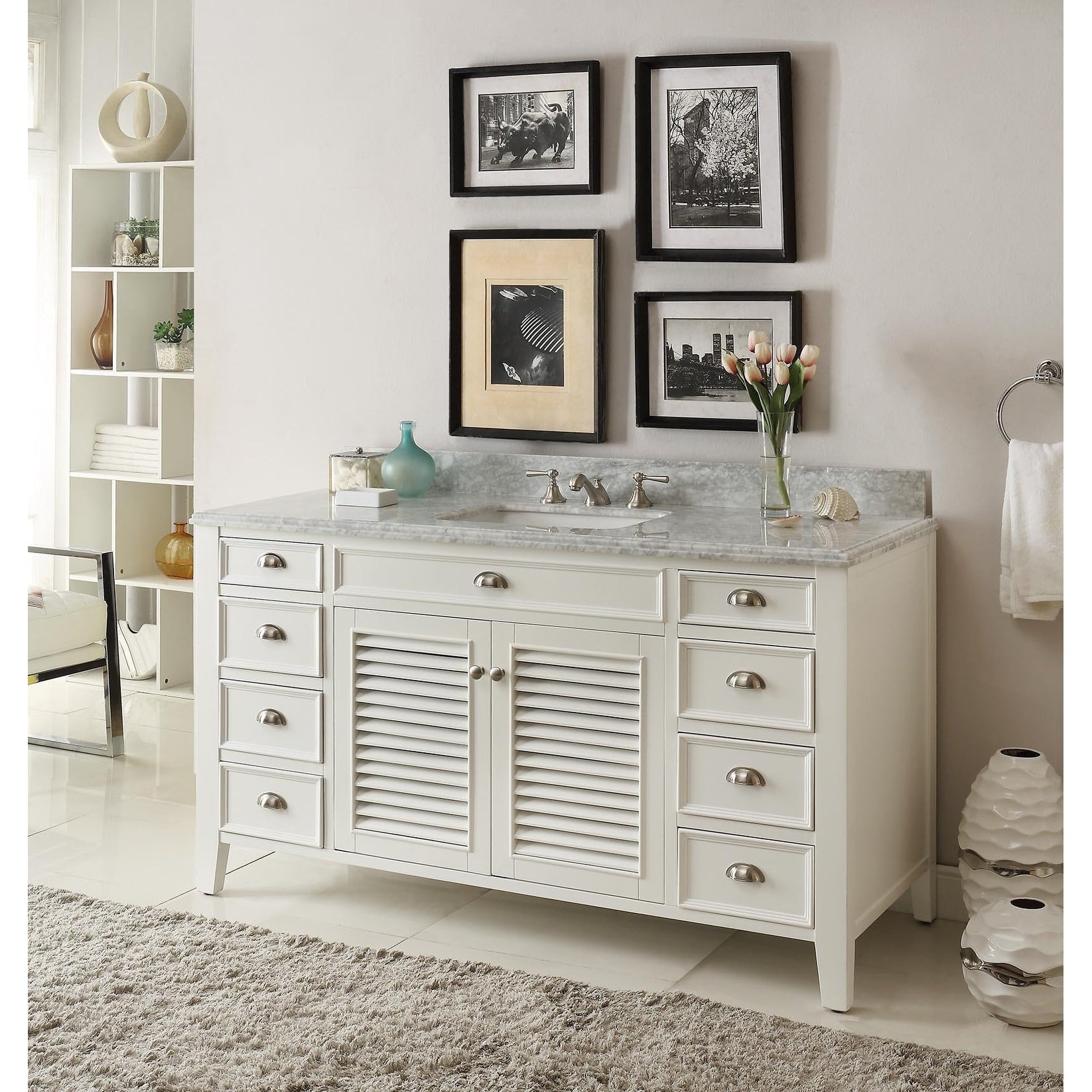 60 Benton Collection Kalani Shutter Blinds White Bathroom Sink Vanity