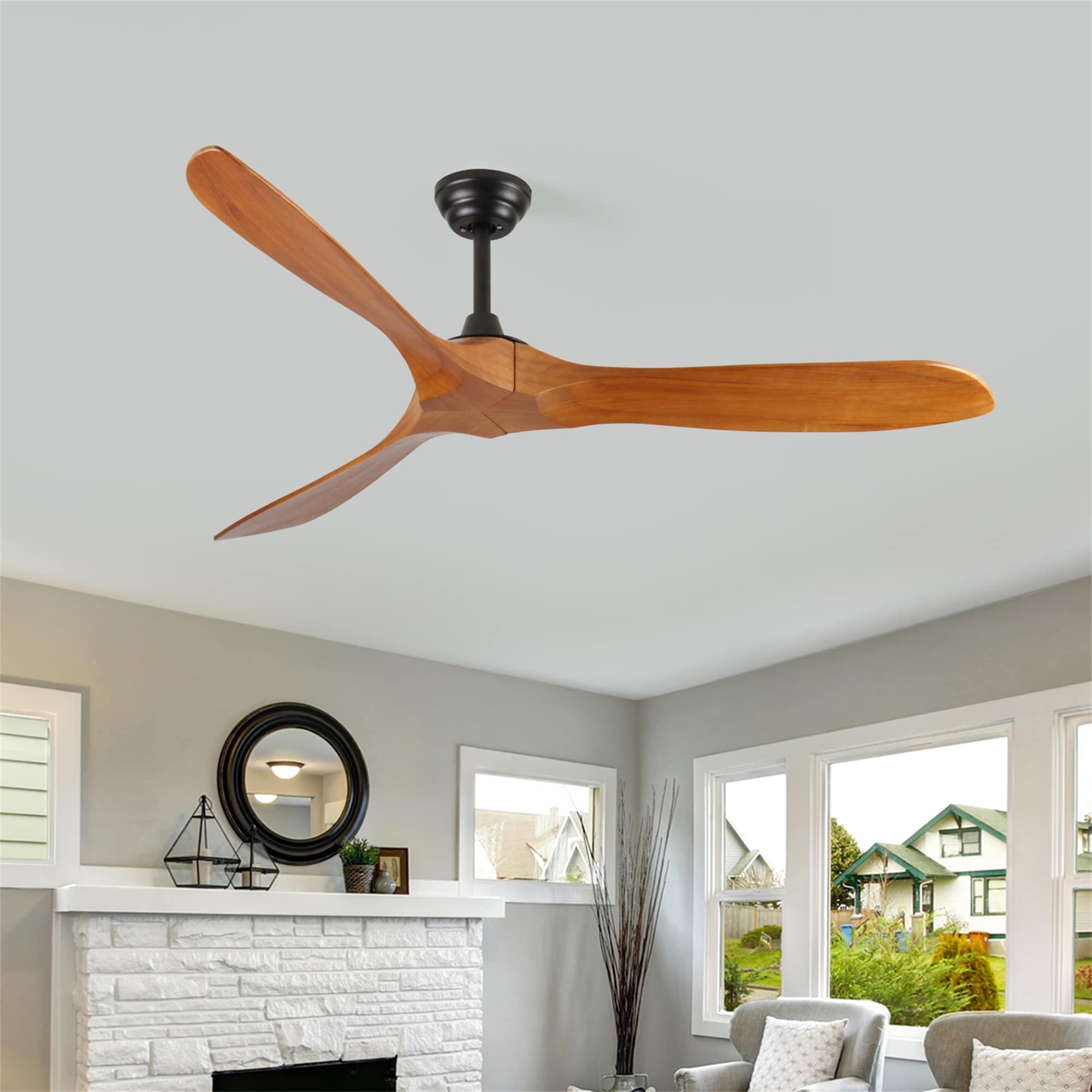 60 Indoor Farmhouse Black Wood Ceiling Fan With Remote Control