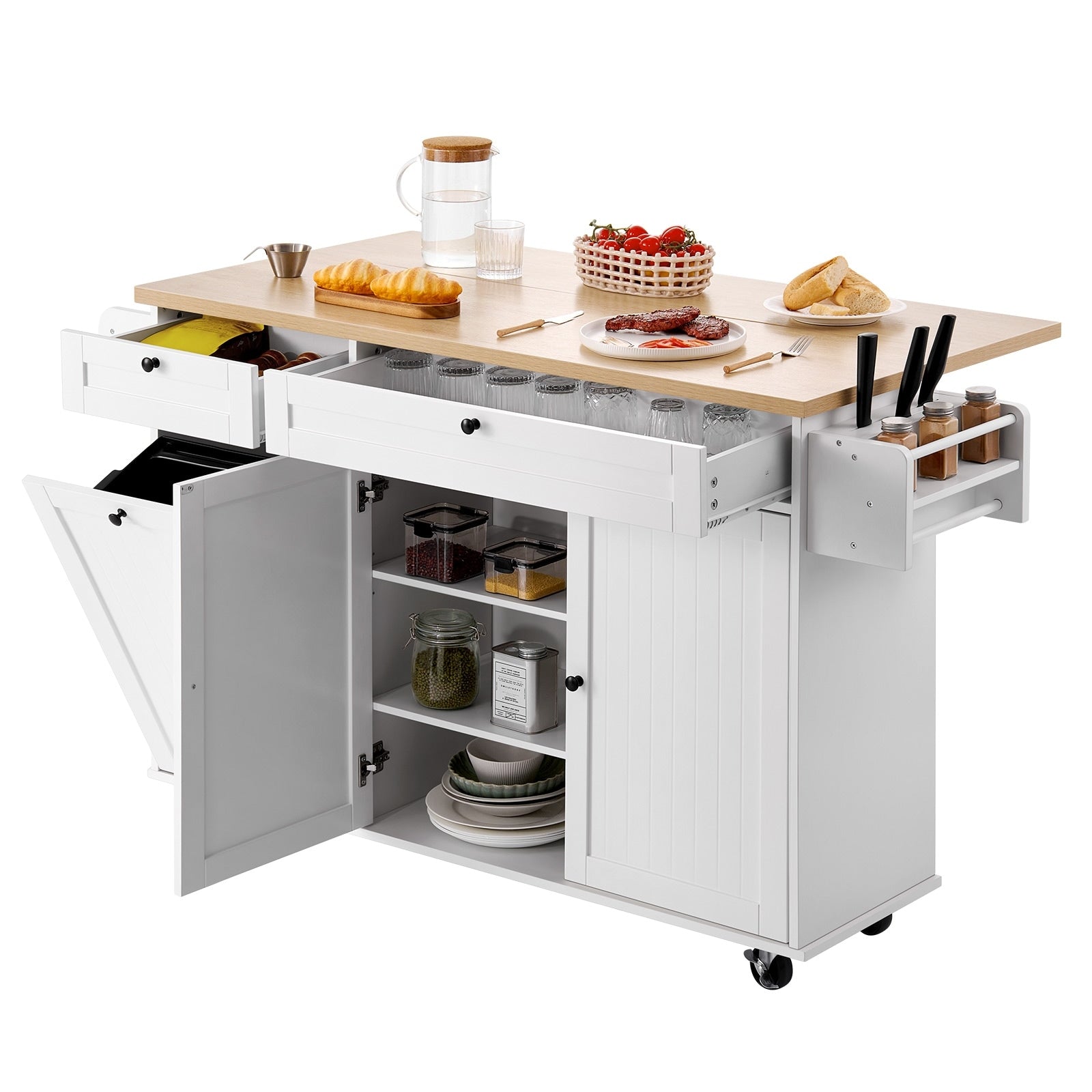 60 Kitchen Island Cart Rolling Storage Cabinet Table With Drawer Drop Leaf