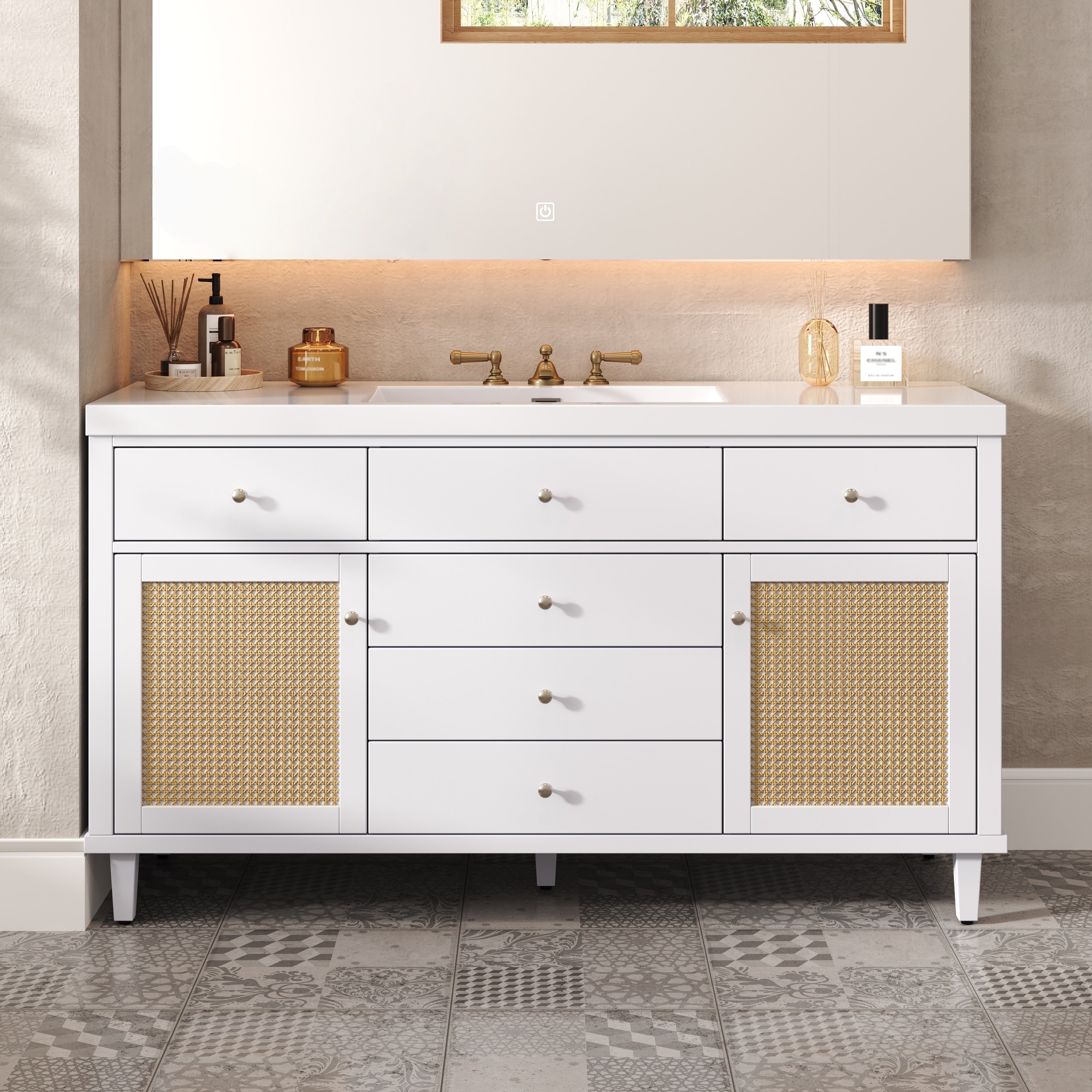 60 Large Rattan Bathroom Vanity Cabinet With Smc Sink