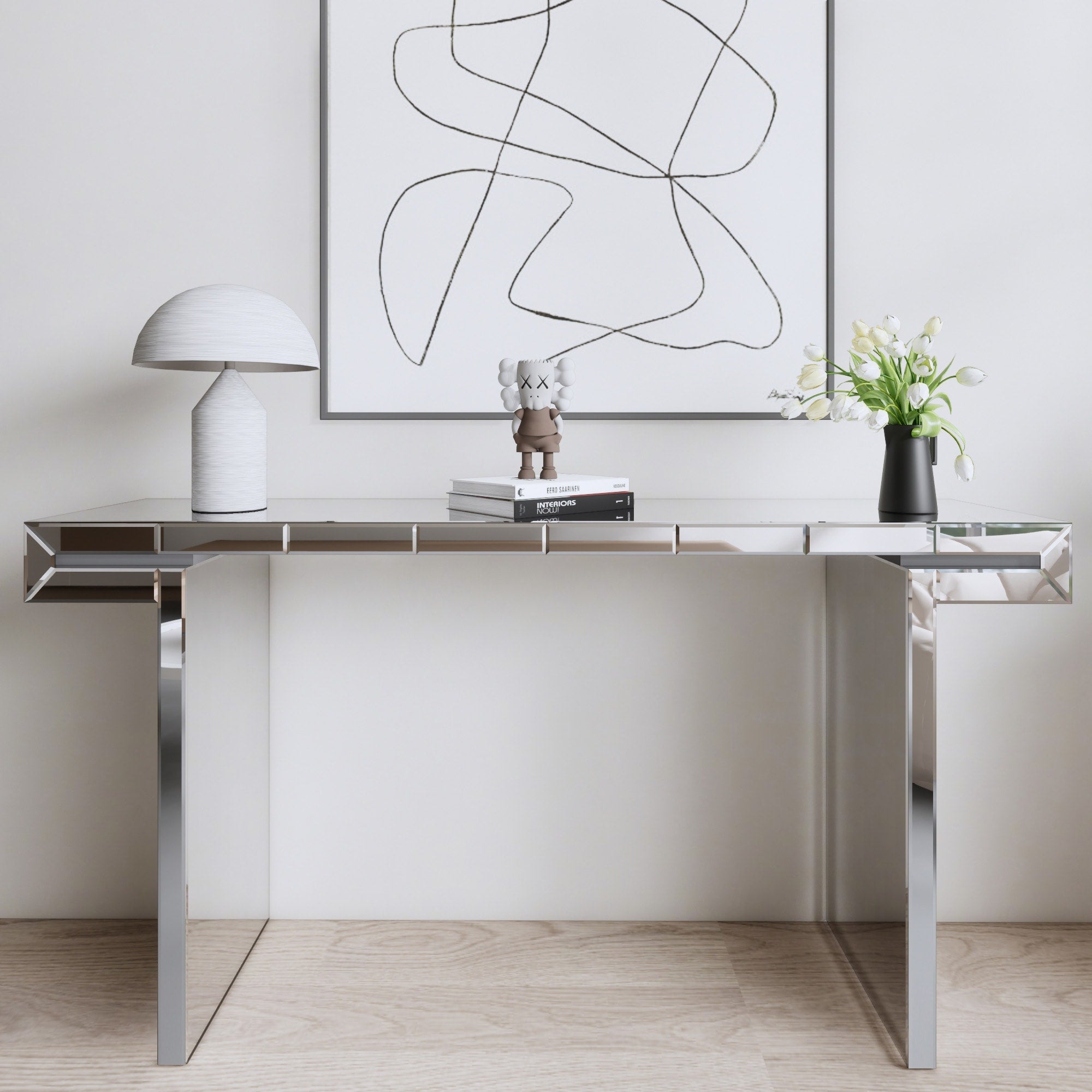 60 Luxury Full Length Mirror Console Table With Fluted Tempered Glass