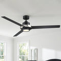 60 Matte Black Modern Minimalist Plywood 3 Blade Dimmable Led Ceiling Fan With Light And Remote