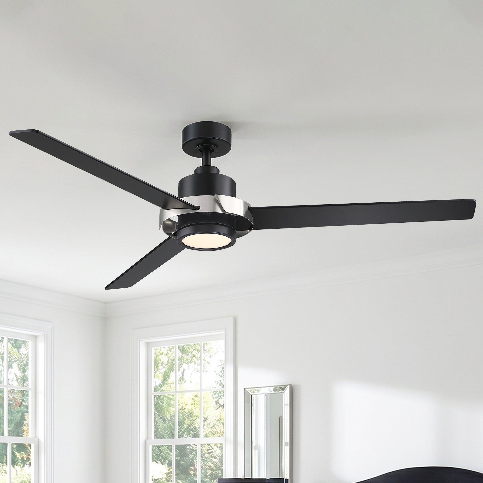 60 Matte Black Modern Minimalist Plywood 3 Blade Dimmable Led Ceiling Fan With Light And Remote