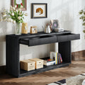 60 Modern 2 Drawer Fluted Natural Wood Veneer Console Table