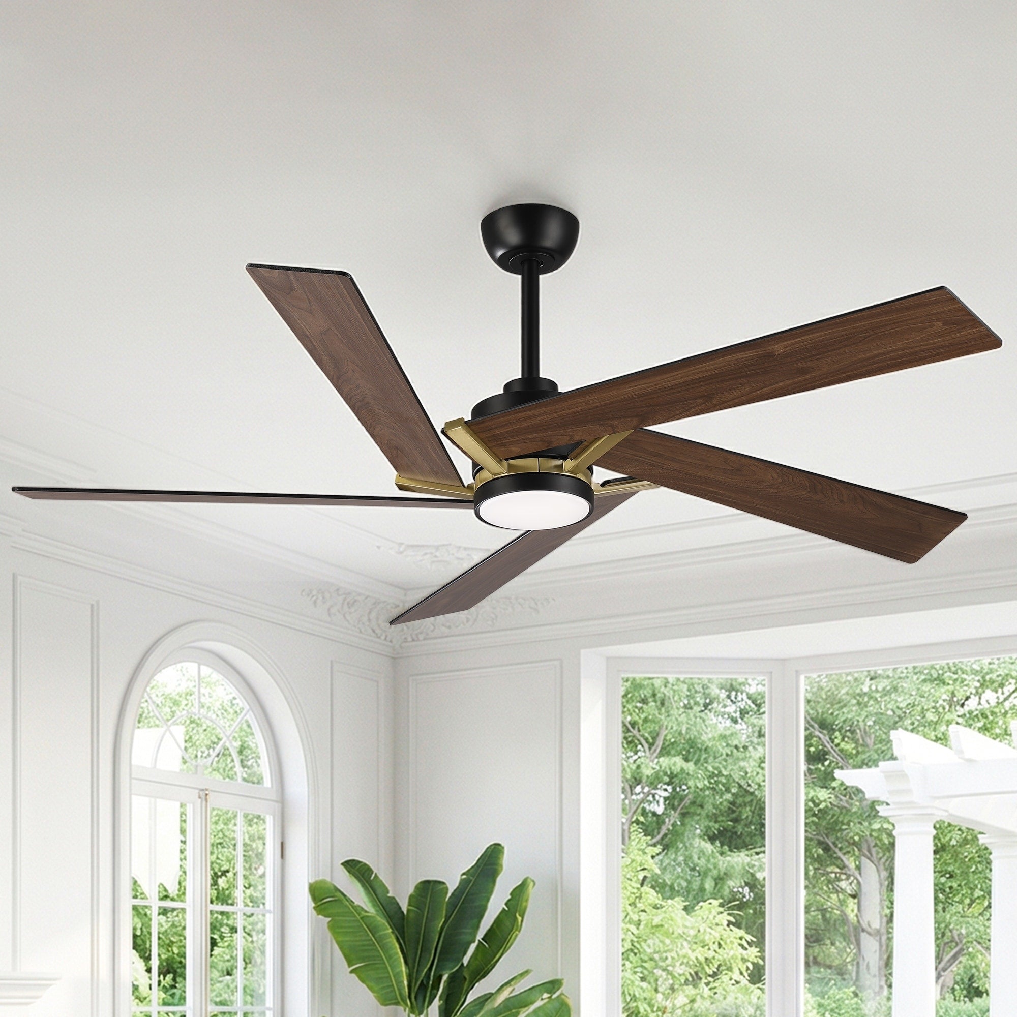 60 Modern Dark Brown 5 Reversible Blades Ceiling Fan With Dimmable Led Light And Remote Control