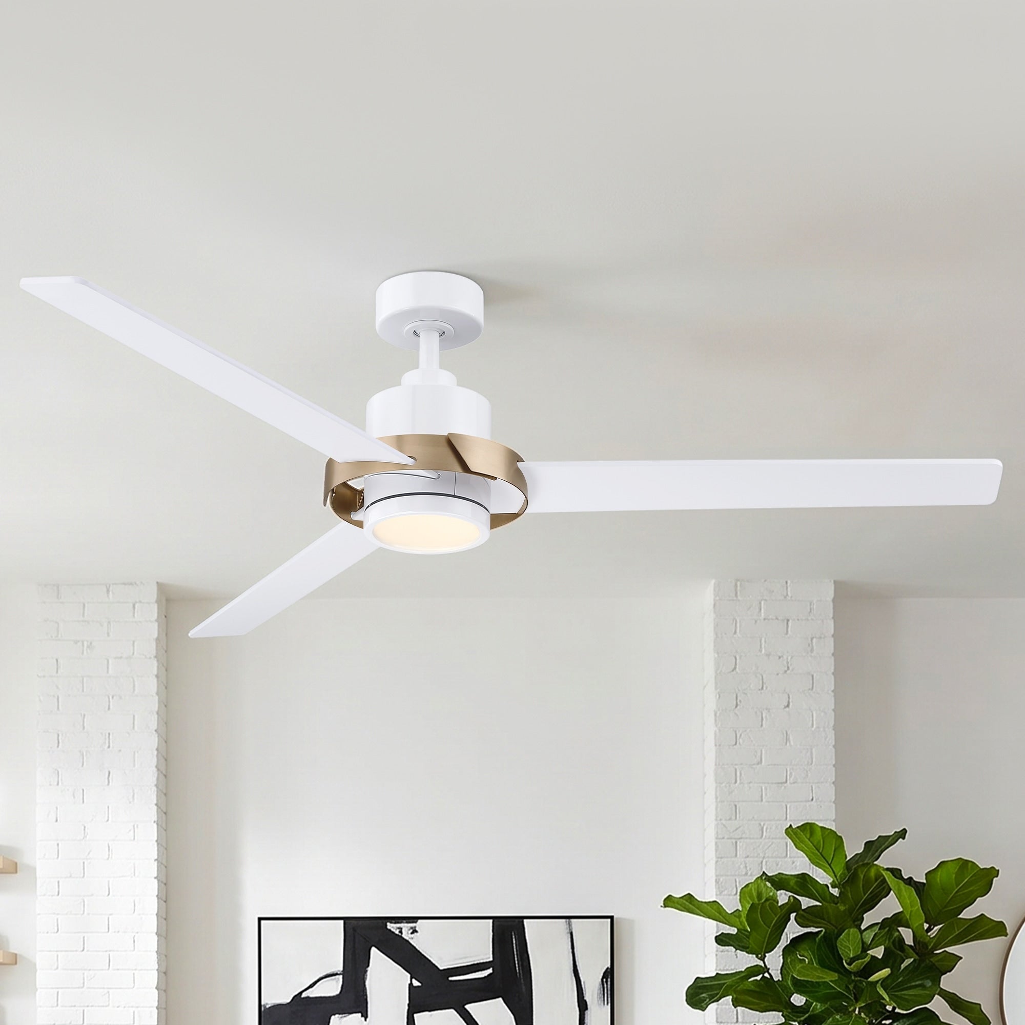 60 White Modern Minimalist Plywood 3 Blade Dimmable Led Ceiling Fan With Light And Remote