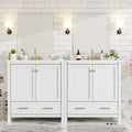 60 Bathroom Vanity Set With Double Vanities Separate Double Ceramic Sinks Storage Shelf And Divided Drawers