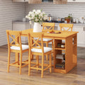60 Lx30 W Wood Farmhouse Counter Height Dining Table Set With 3 Tier Storage Shelves Upholstered Dining Chairs For 4 5 Piece