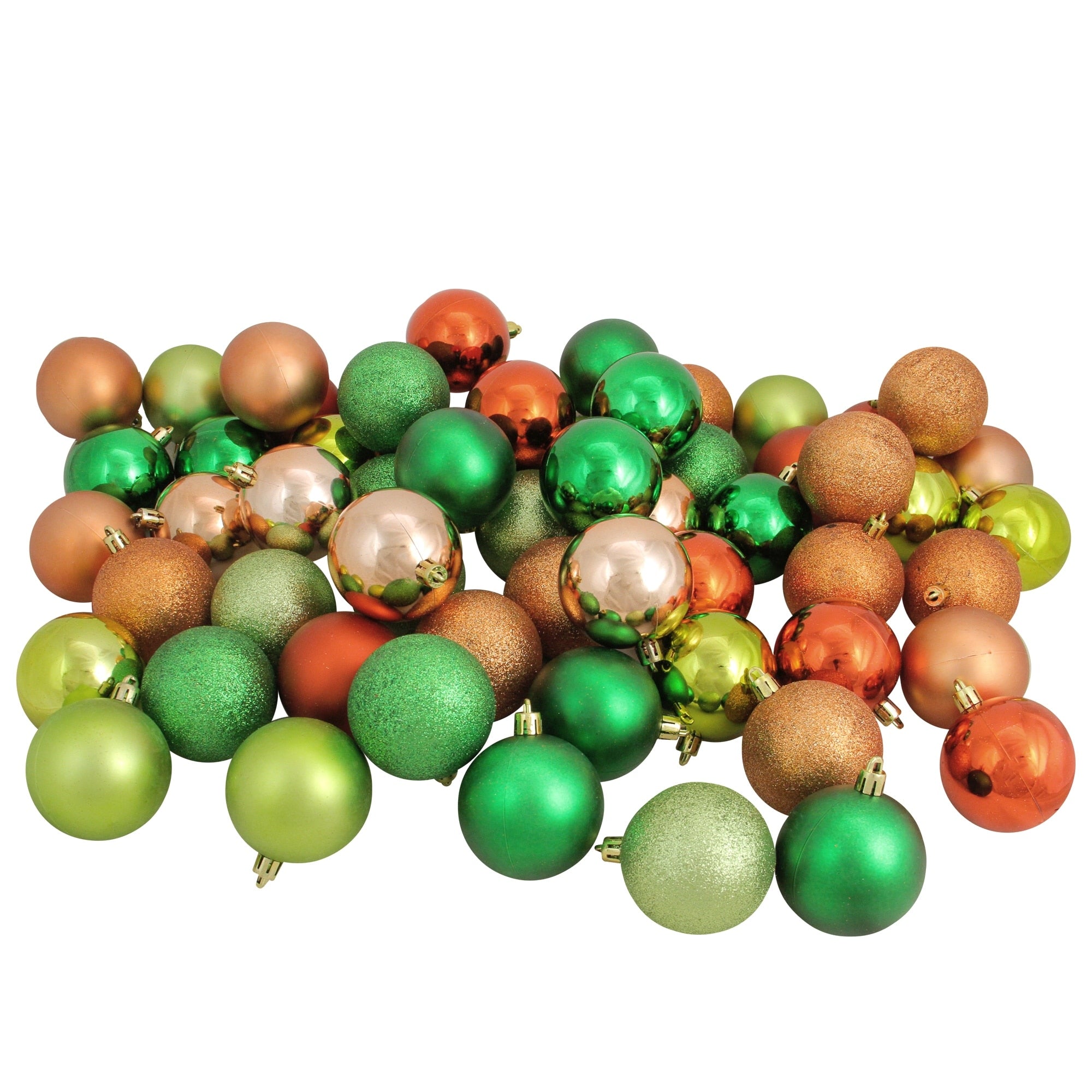 60Ct Almond Kiwi Burnt Orange Xmas Green Shatterproof 3 Finish Christmas Ball Ornaments 2.5
