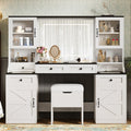 61.5 Farmhouse Vanity Desk With Mirror And Led Lights Makeup Vanity Table Set With Glass Visual Desktop And Cushion Stool