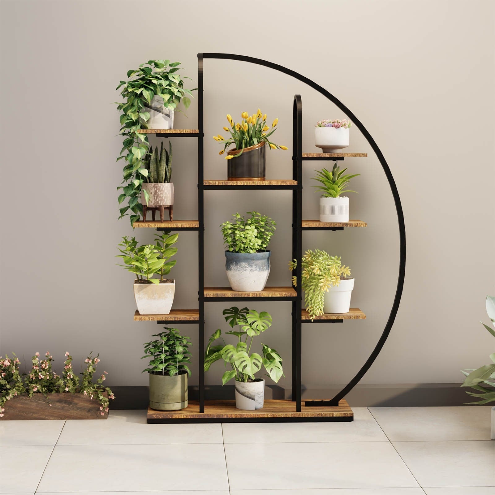 62.2 Metal Plant Stand With Grow Lights 9 Tier Moon Shaped Plant Shelf With Led Light Large Multi Tier Display Plant Holder