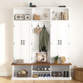 62.2 Farmhouse Hall Tree With Bench And Storage Entryway Coat Rack With Hooks Cabinets And Cubbies