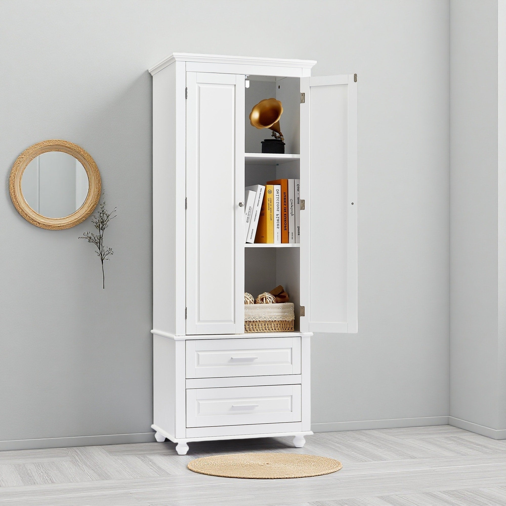 62.5 Tall Storage Cabinet With Two Drawers High Quality Mdf Adjustable Shelf Anti Tipping Device For Bathroom Office