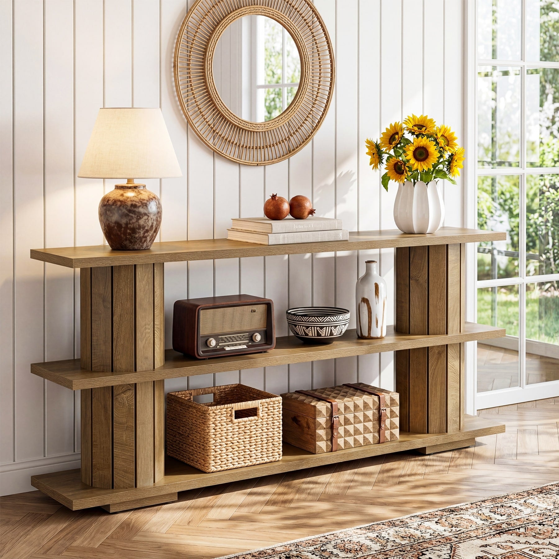 62.9 Inch Console Table With Storage Long Sofa Table With 3 Tier Shelves