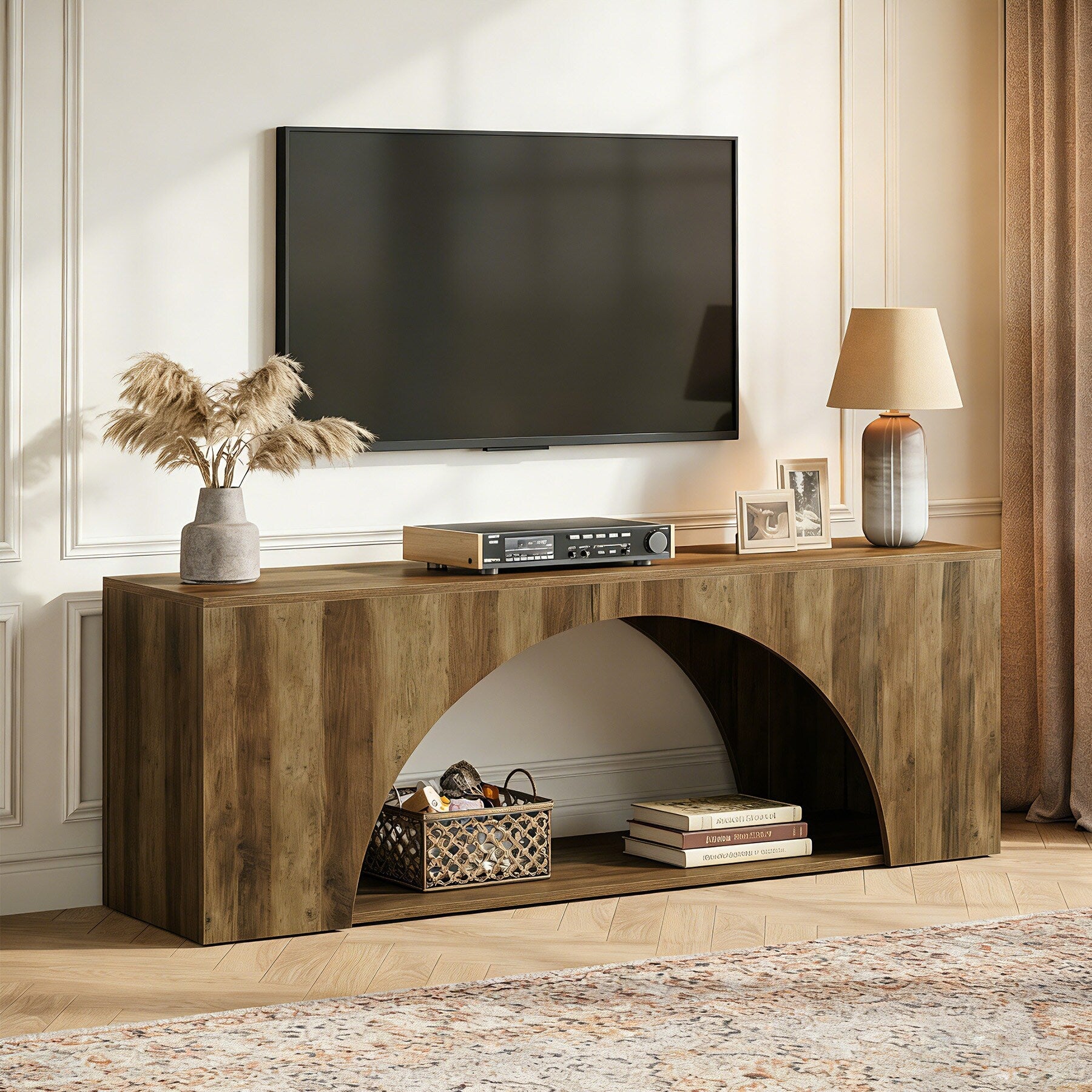 62.99 Rustic Wood Tv Stand With Arch Shelf For 65 Tvs