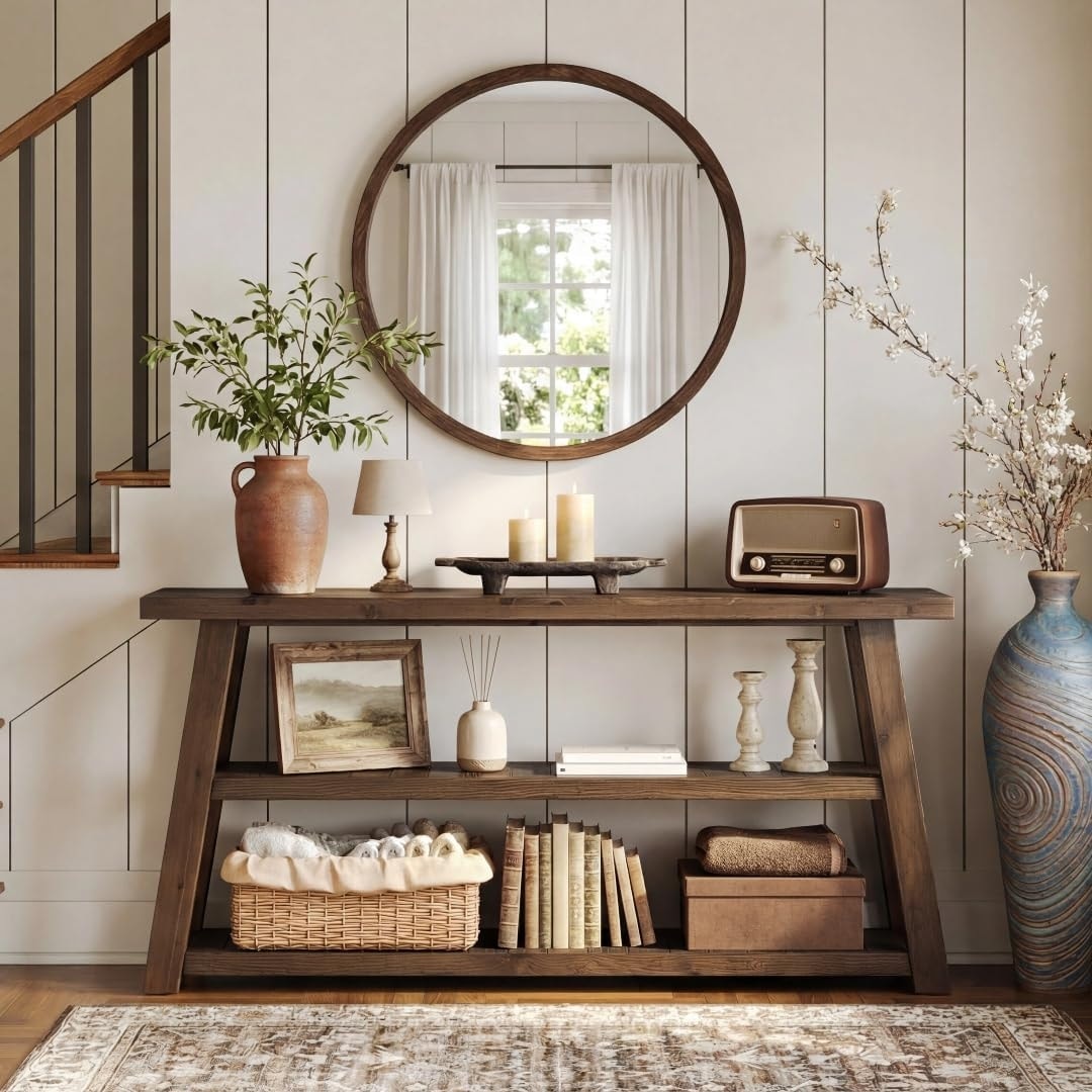 62.99 Solid Wood Console Table 3 Tier Farmhouse Entryway Table
