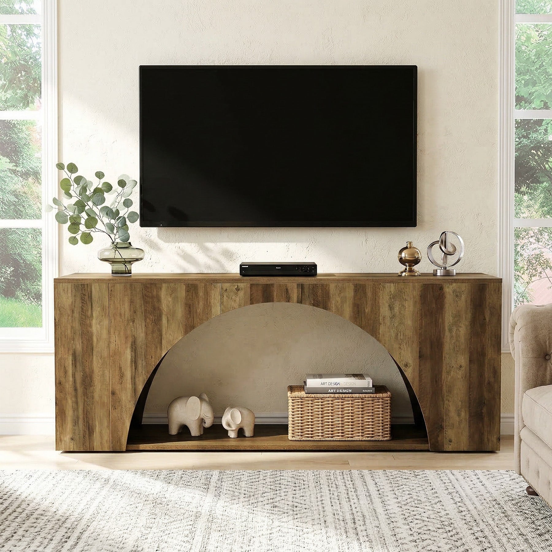 62.99 Wood Tv Stand With Storage Shelves For Tvs Up To 65 For Living Room
