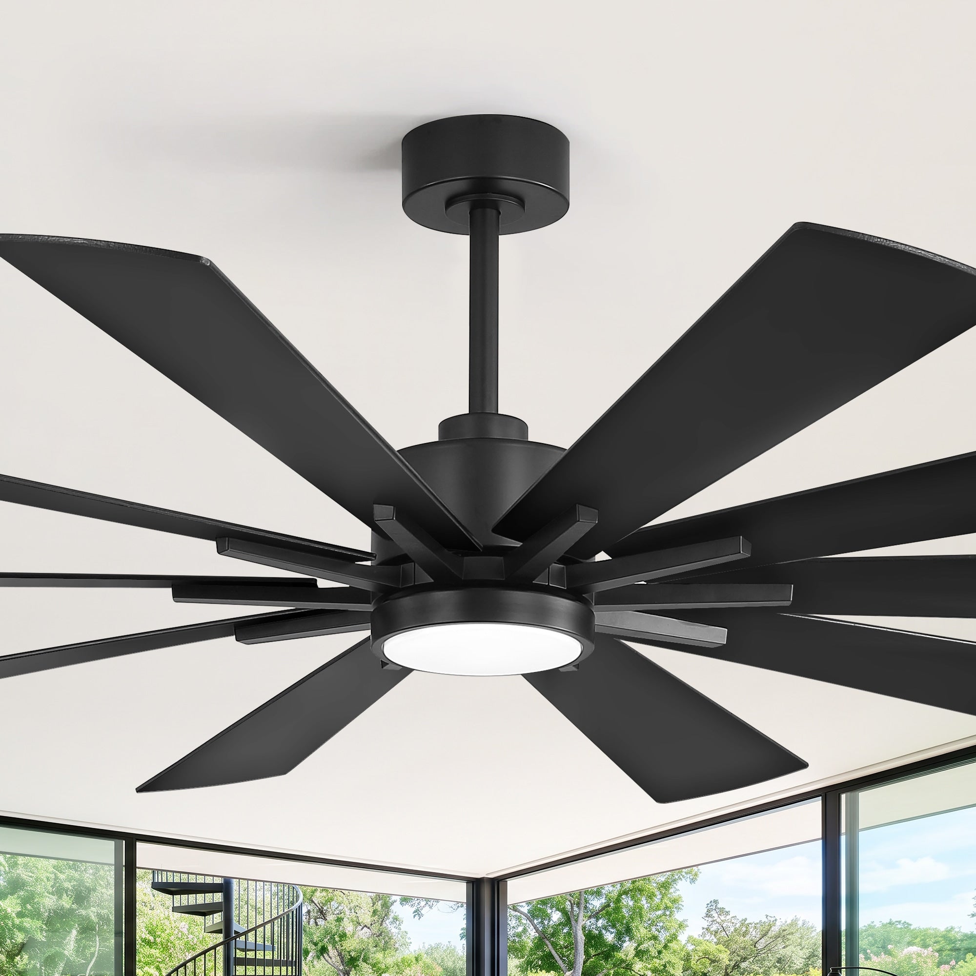 62 72 Black Modern Led Ceiling Fan With Remote Quiet Reversible Dc Motor Walnut Finish And Black Blades For Living Room