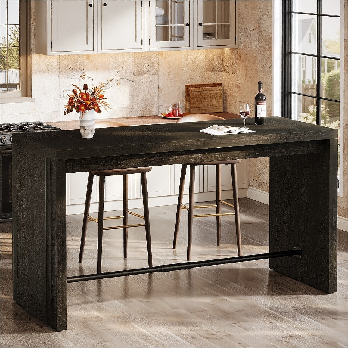 63 Inch Bar Table With Footrest For Kitchen Dining Room Living Room Bistro 63 L X 19.69 W X 35.43 H