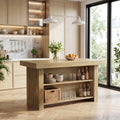 63 Inch Brown Kitchen Island Stationary Butcher Block Island With Storage Shelves