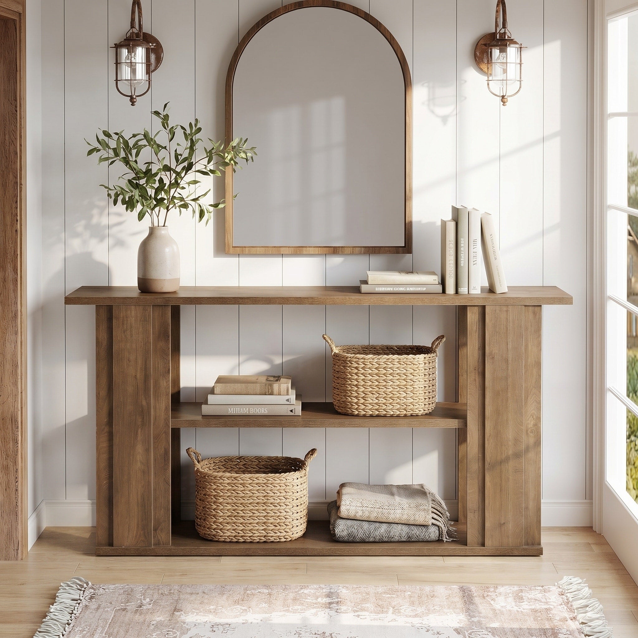 63 Inch Console Table Farmhouse Sofa Table Behind Couch For Living Room Hallway Foyer