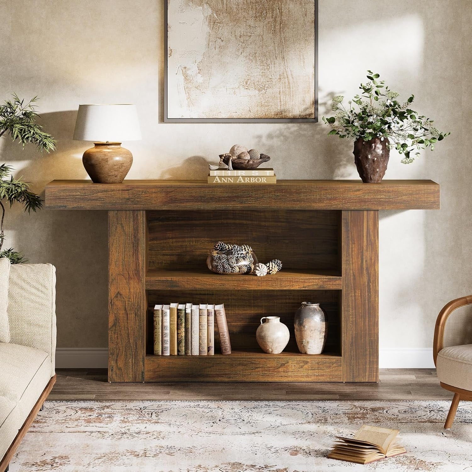 63 Inch Console Table With Storage 3 Tier Farmhouse Entryway Table