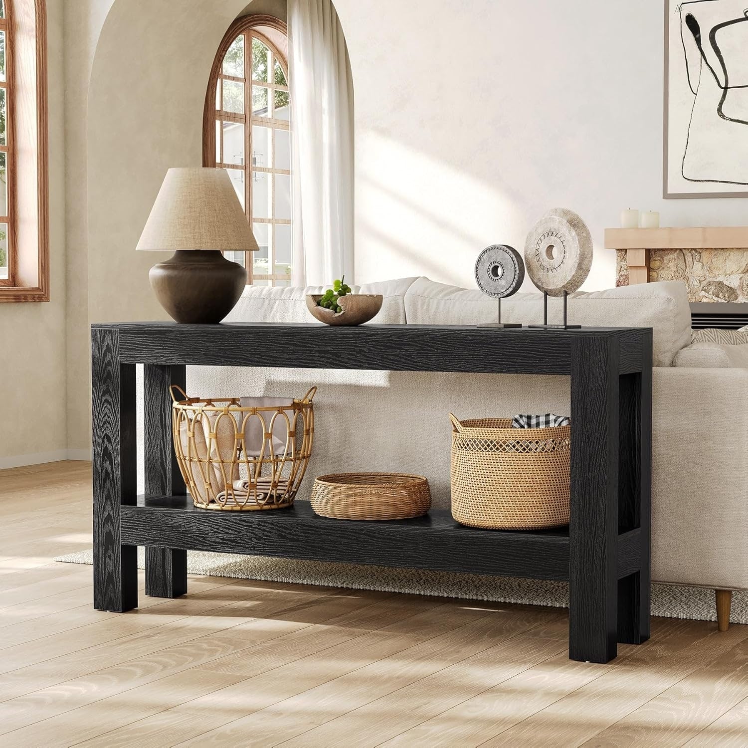63 Inch Console Tables For Entryway 2 Tier Narrow Wooden Foyer Sofa Table Behind Couch 62.99 W X 13.78 D X 33.46 H