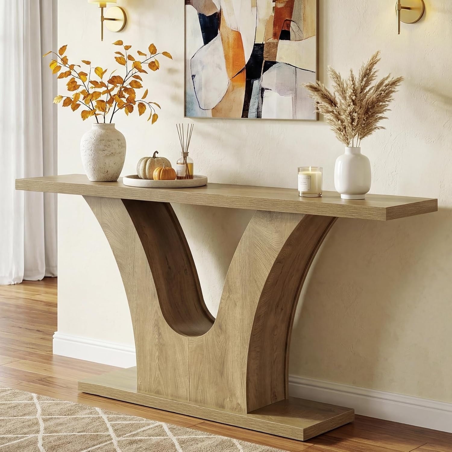 63 Inch Entryway Console Table With Curved U Shaped Base