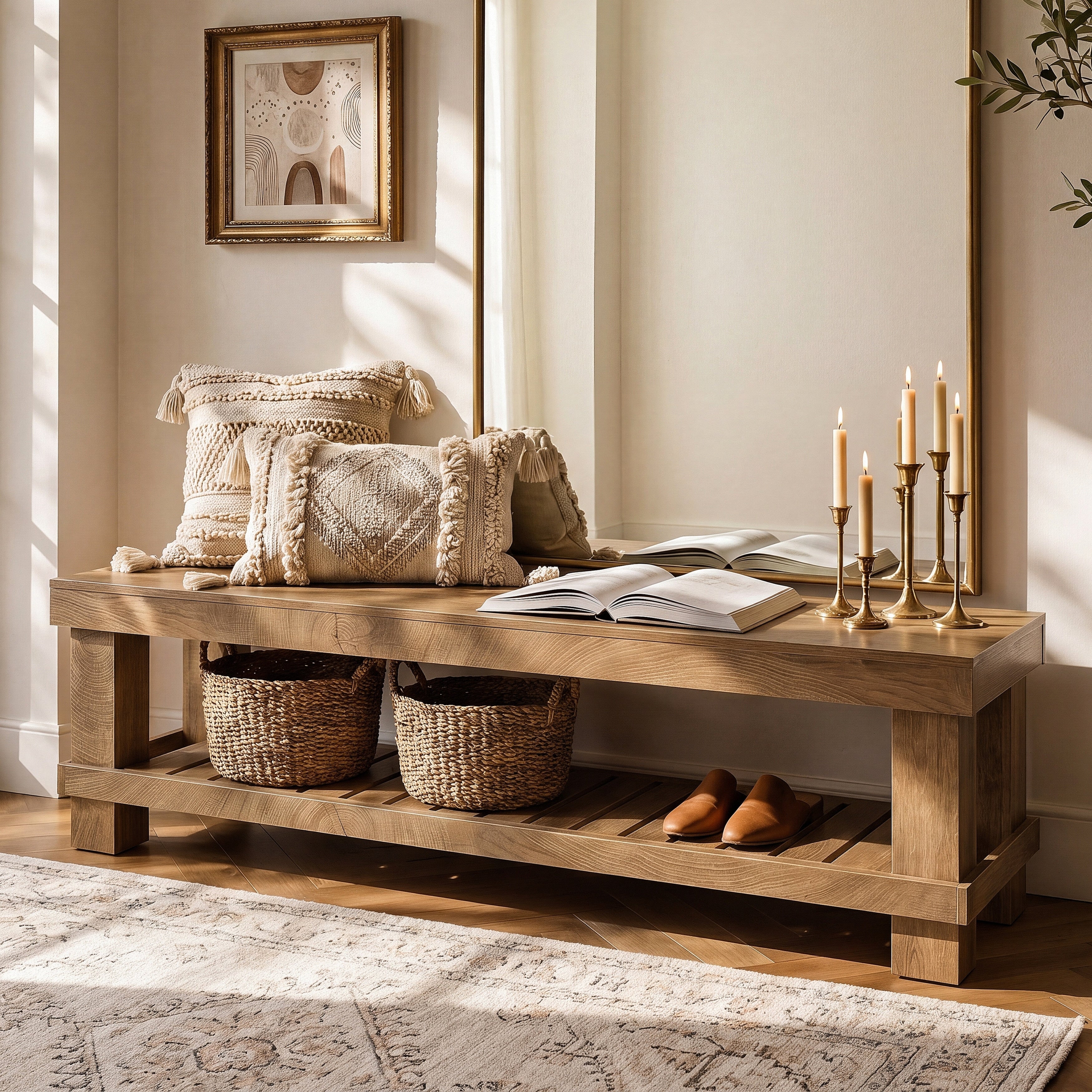 63 Inch Entryway Shoe Bench With Shelf Long Dining Bench With Storage For Hallway Mudroom Bedroom Living Room Dining Room