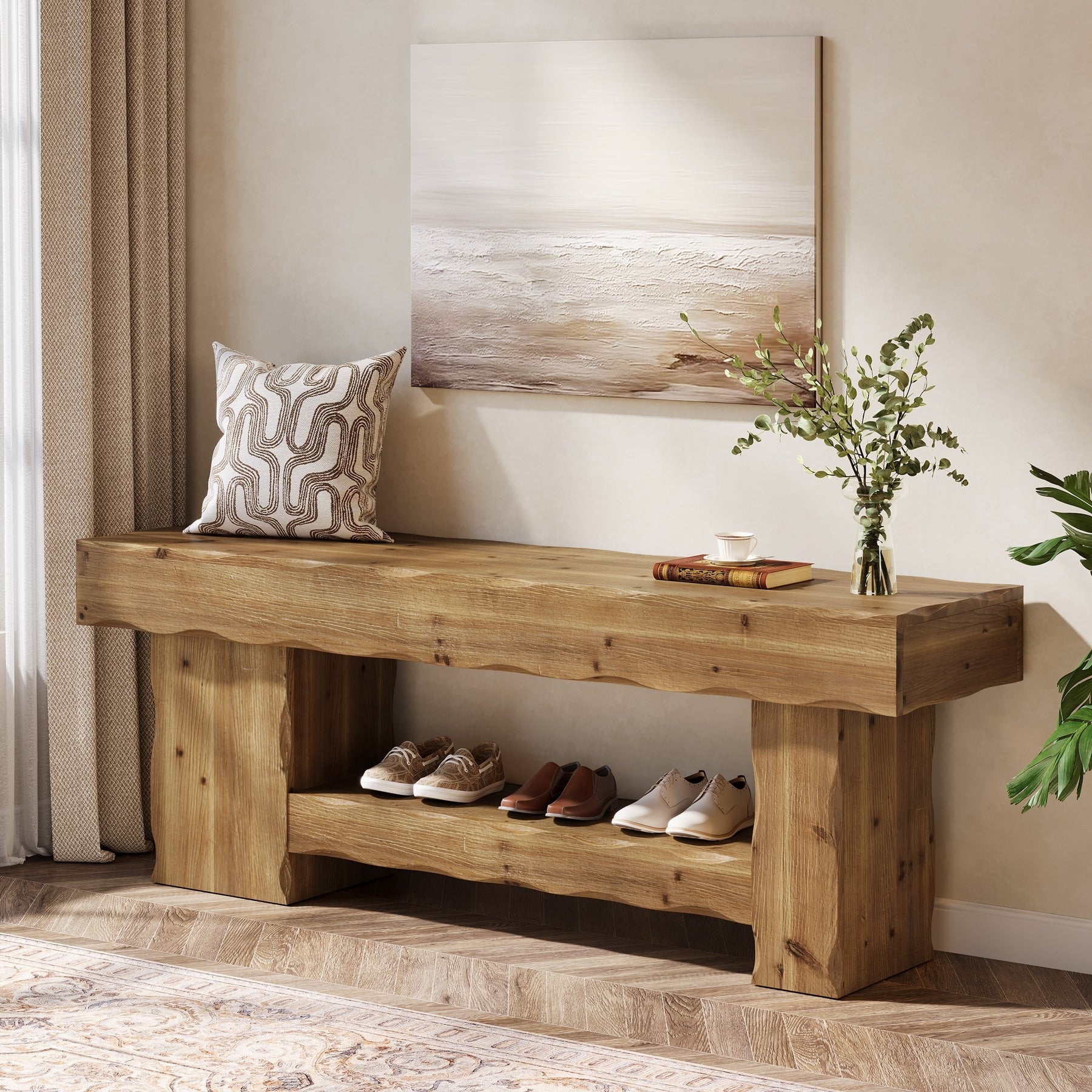 63 Inch Entryway Shoe Bench Solid Wood Dining Bench For Kitchen Bedroom Hallway 62.99 L X 15.74 W X 23.62 H