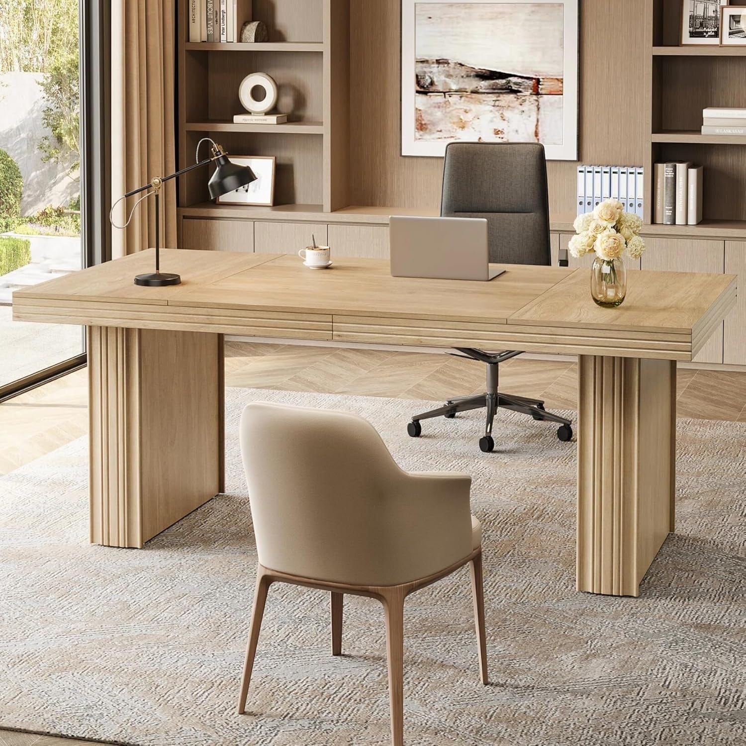 63 Inch Executive Desk Modern Wood Home Office Desk Large Study Desk Writing Table Workstation
