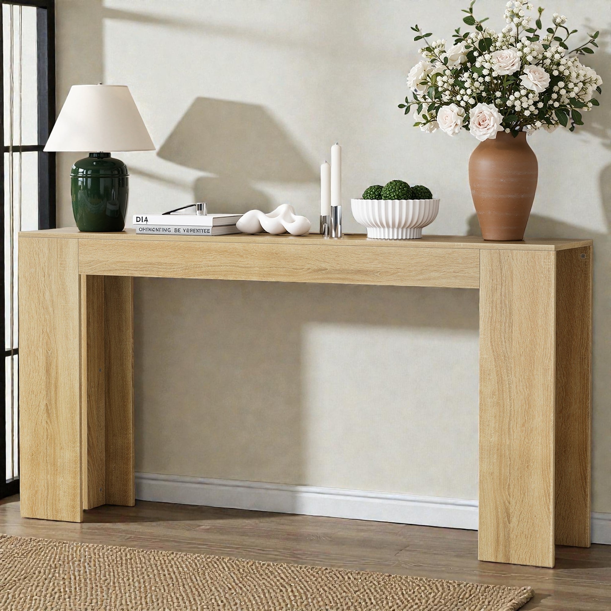 63 Inch Extra Long Farmhouse Entryway Console Table Narrow Sofa Table Behind Couch For Hallway Living Room Foyer