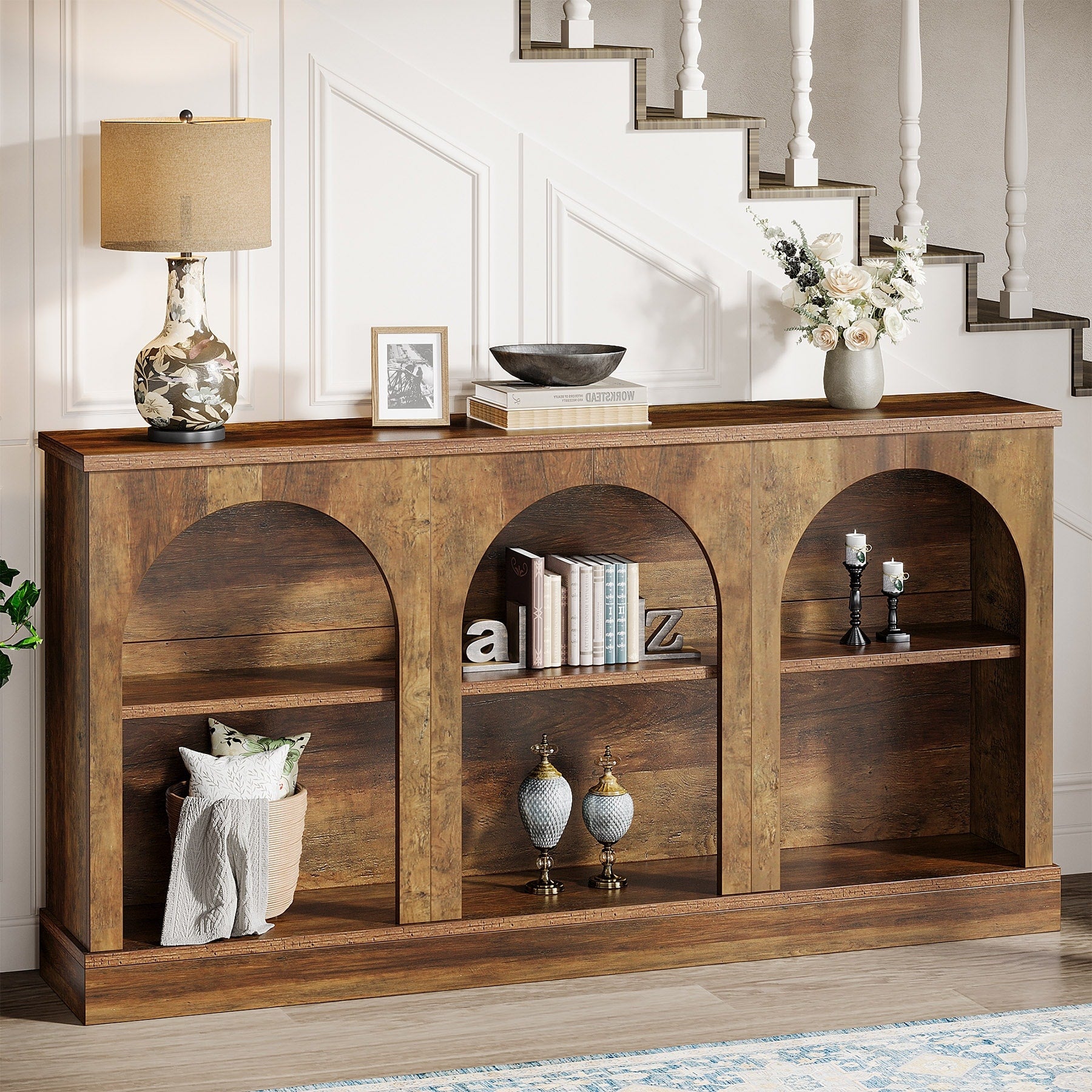 63 Inch Farmhouse Console Table With 3 Tier Storage For Entryway Living Room 62.99 L X 11.81 W 31.50 H