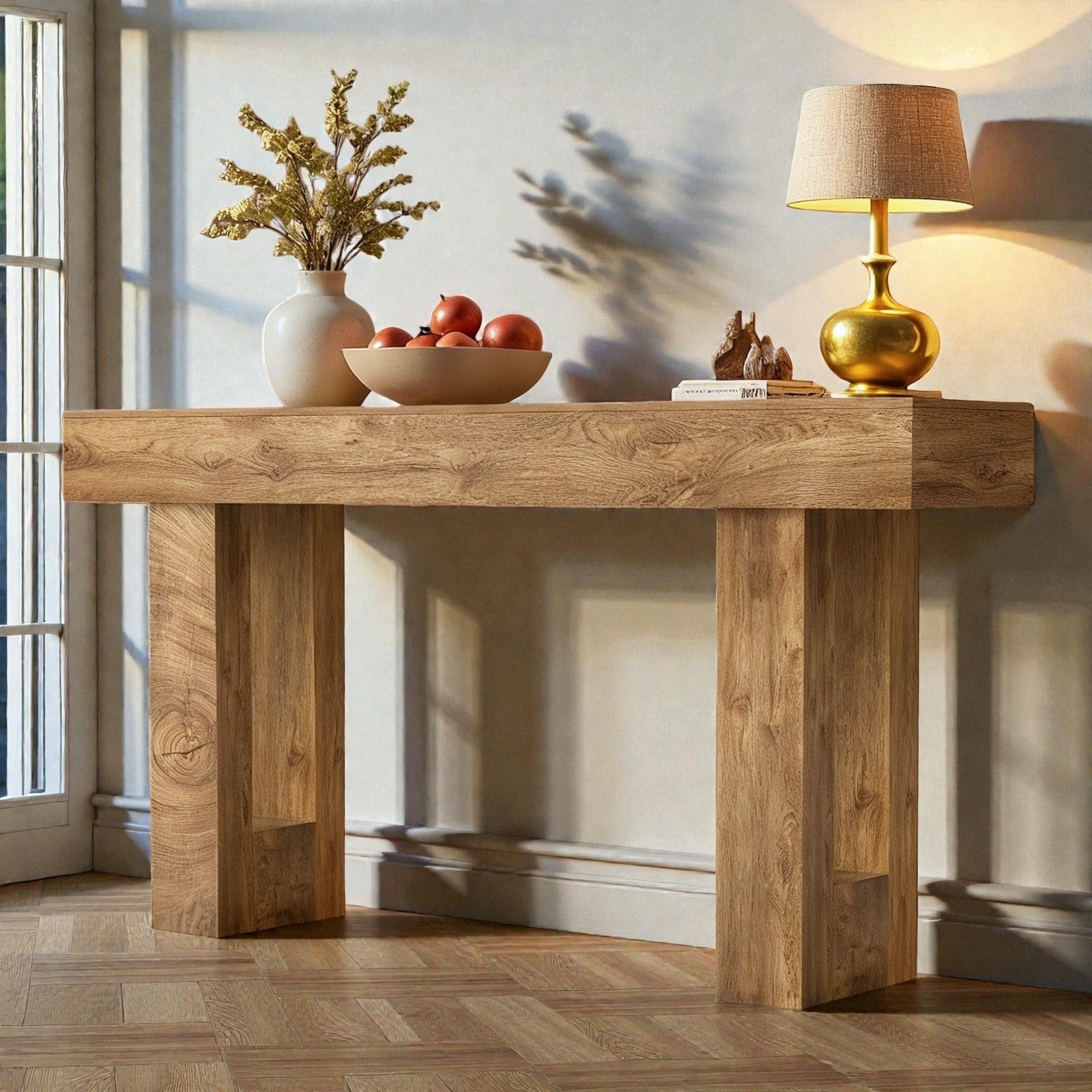 63 Inch Farmhouse Console Table Rustic Entryway Table With Storage Natural Wood Grain Sofa Table For Hallway Living Room