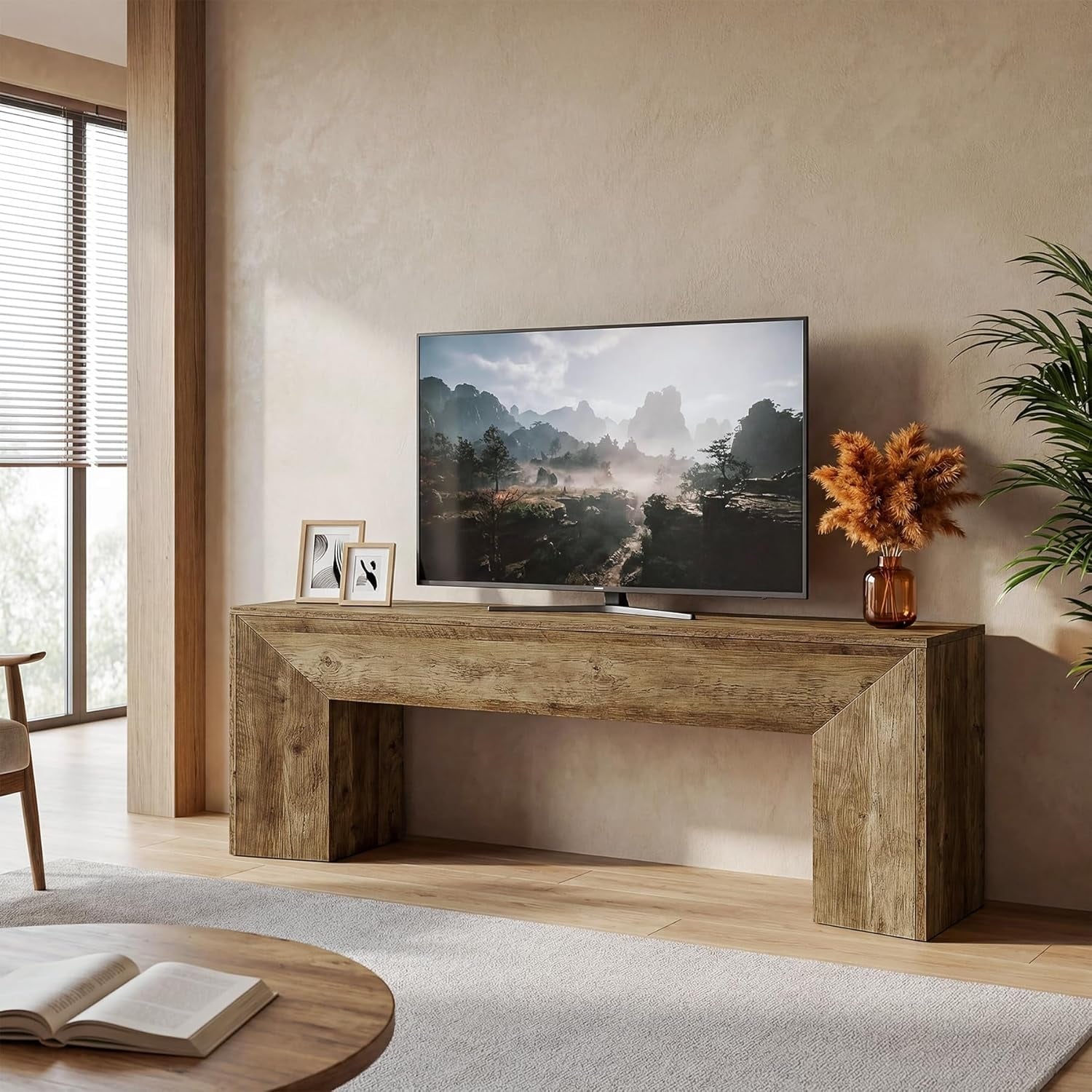 63 Inch Farmhouse Entertainment Center With Hidden Metal Frame For Living Room Bedroom