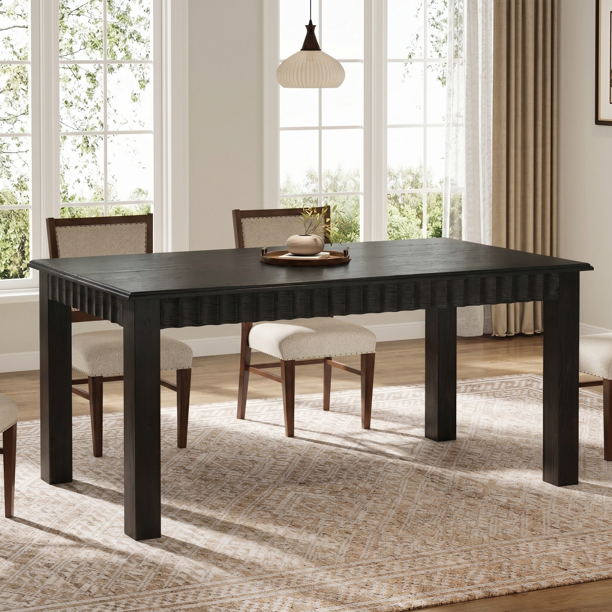 63 Inch Farmhouse Solid Wood Dining Table Rustic Brown Or Black 62.99 L X 31.5 W X 29.53 H
