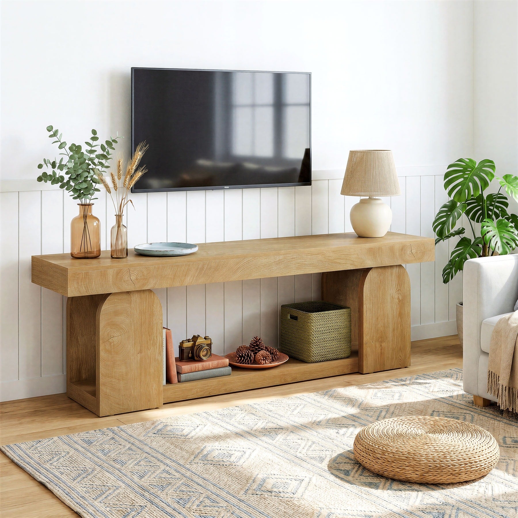 63 Inch Farmhouse Tv Stand With Storage Shelf For Tvs Up To 75