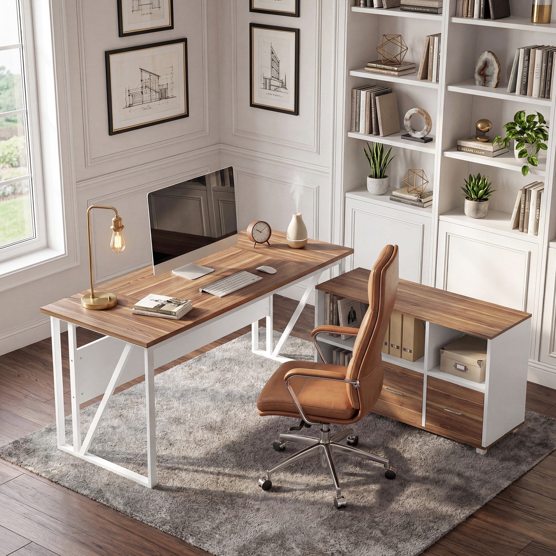 63 Inch L Shaped Computer Desk With 47 Mobile File Cabinet Large Executive Office Desk With Drawers Shelves