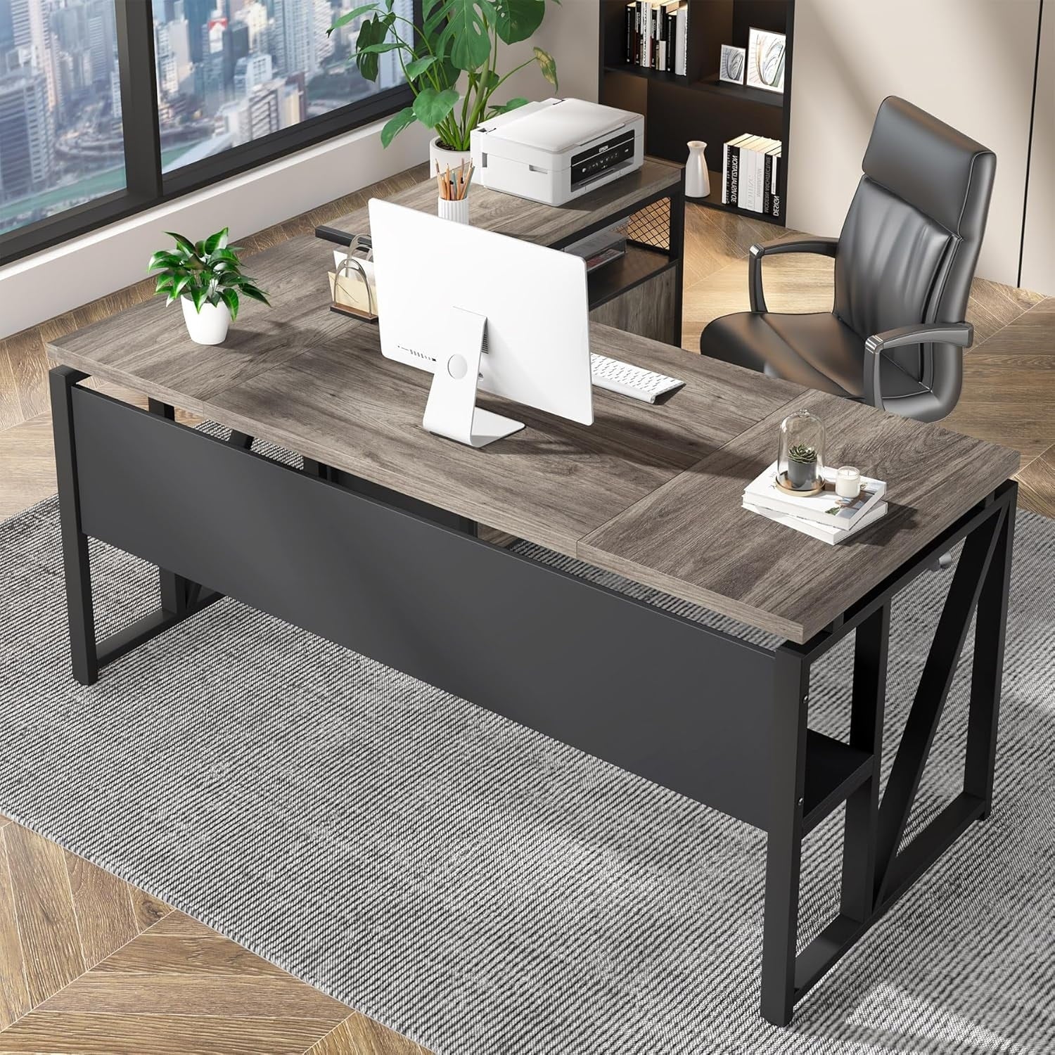 63 Inch L Shaped Executive Desk Reversible Office Workstation With Mobile File Cabinet Storage Drawers For Home Office