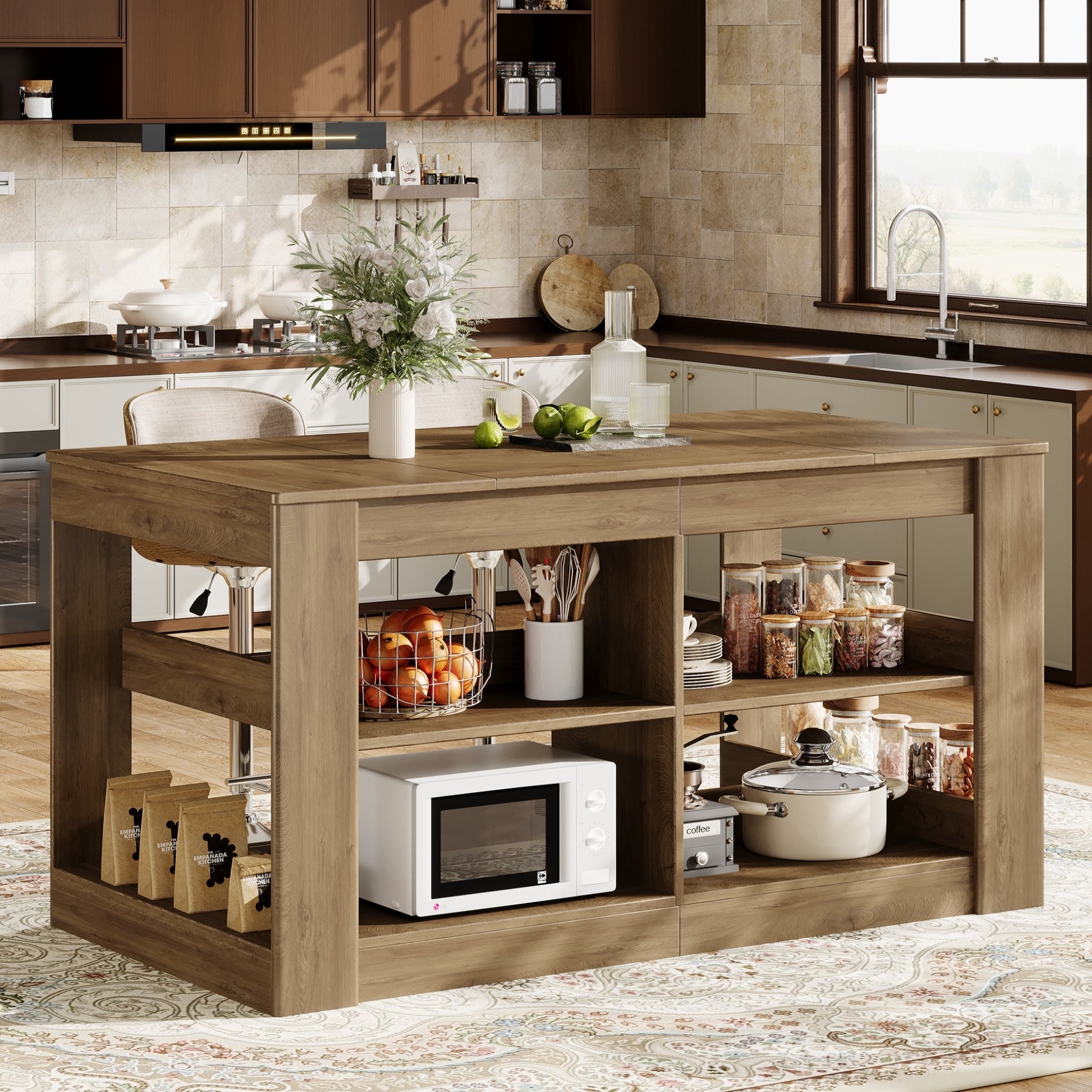 63 Inch Large Kitchen Island With Storage Farmhouse Style 62.99 L X 31.5 W X 35.43 H
