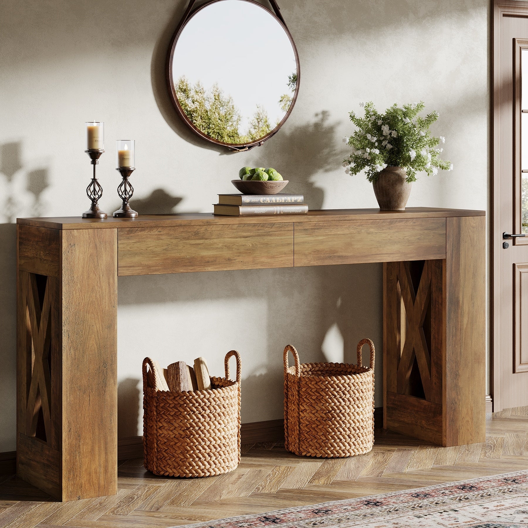 63 Inch Long Console Table Entryway Table With Drawers Sofa Table Behind The Couch For Entrance Hallway Living Room