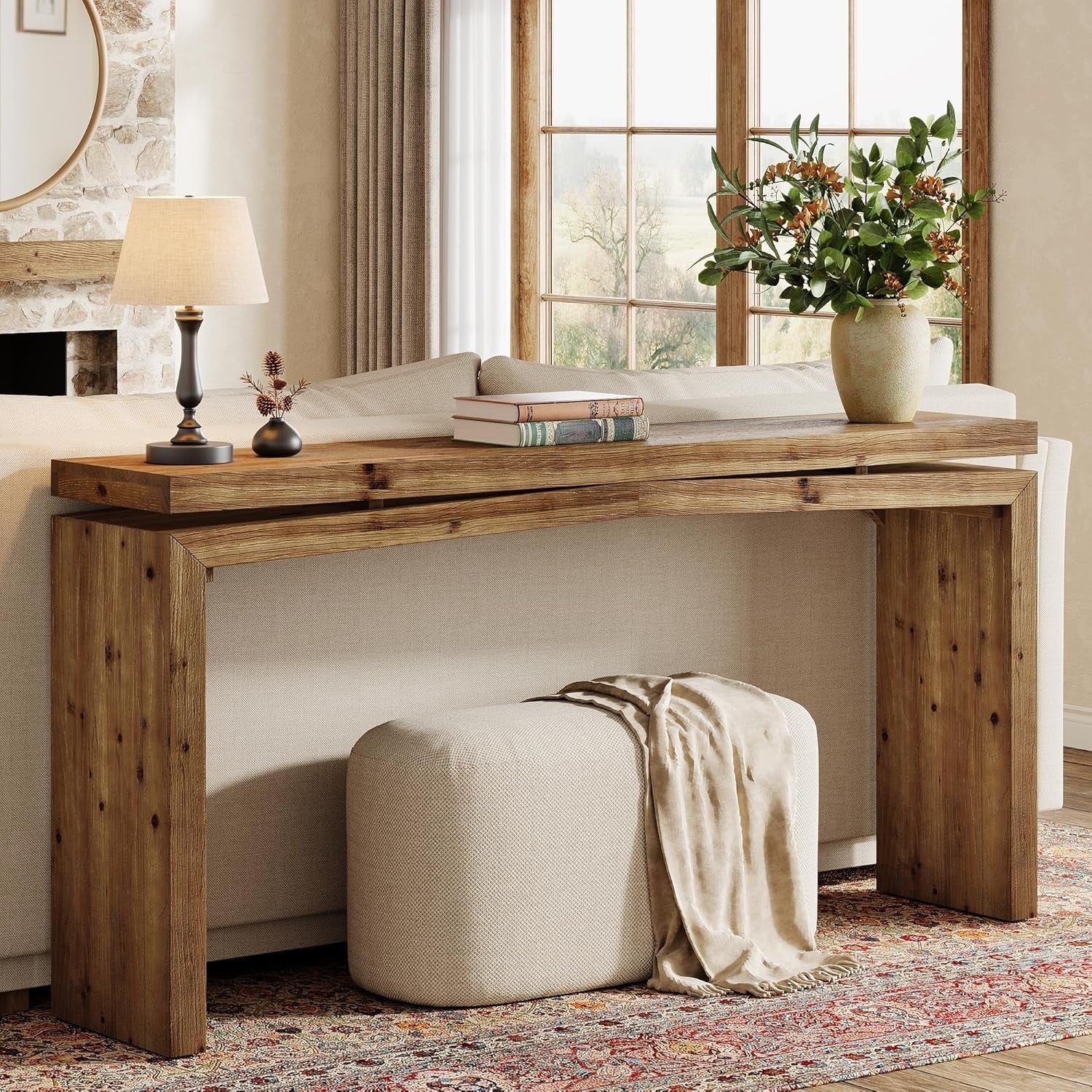63 Inch Long Farmhouse Sofa Table Behind Couch For Entryway Living Room